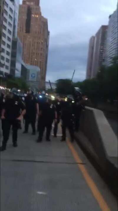 Downtown NYC - 8:20pm - Police advancing and beating peaceful bicyclist protester. More details in comments