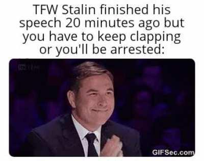 'Must keep clapping... have to avoid prison... ignore need to pee...'