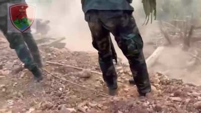 PDF (People's Defense Force) and other rebels attacking a military junta camp in Bawlakhe District, Karenni State, Myanmar (Burma). March 27, 2025