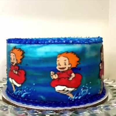 I made a stop motion Ponyo cake! (Details in comments)