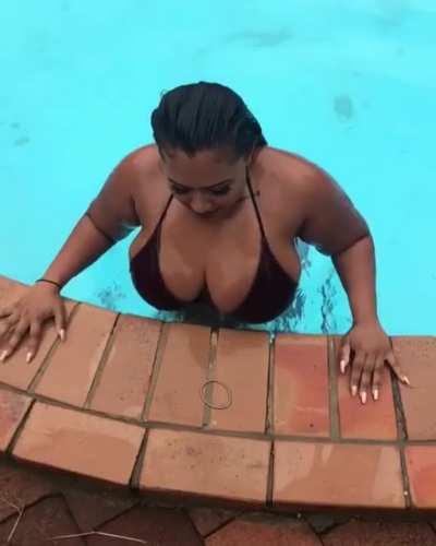 Emerging from the pool