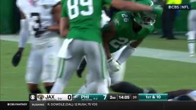 Saquon Barkley with a magical set of moves and a backwards hurdle