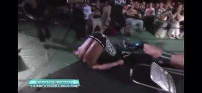 Kyle O’Reilly with a the Shotgun Dropkick off the apron on Matt Sydal • NJPW Best Of Super Jr (2016)