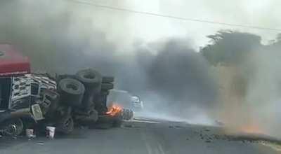 Truck crashing into accident scene