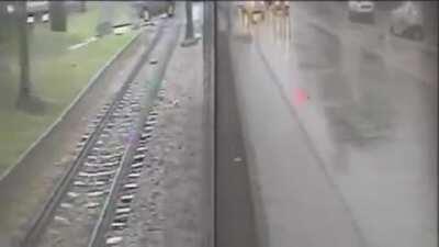 Jeep driven by dad with 2 kids hit by train