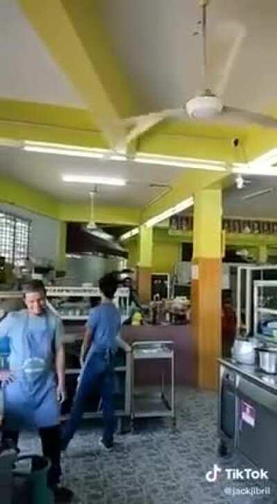 The man tried to do some cool tricks with his dough.