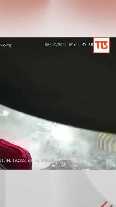 A rockfall in Peru yesterday