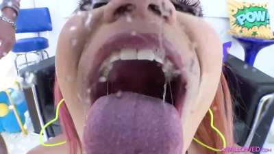 Roxie spits and licks