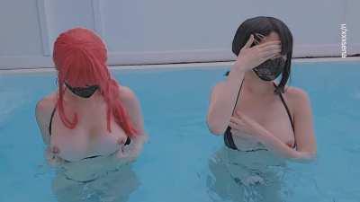 Makima and Kobeni in the pool (by me Sena) :3