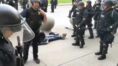 Elderly Man Steps Out of Line