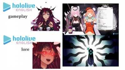 Hololive EN gameplay vs lore meme