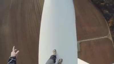 Walking on a wind turbine