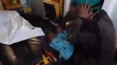 a father who lost his children today to Russia/Assad's terrorist strikes screams out in pain & agony his martyred children's names