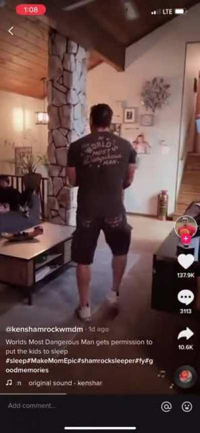 Ken Shamrock puts his grandkids to bed.