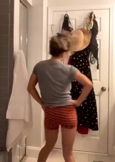 She is on another shirt stretching level