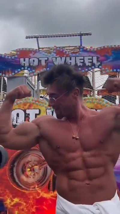 Man shows everyone his muscles