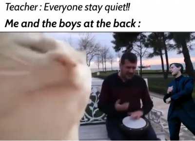 We invited the teacher to vibe with us, but we got detention instead.