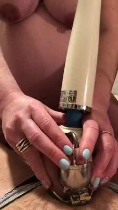 Pregnant keyholder girlfriend giving me the only ruined orgasm I was allowed for 9 months