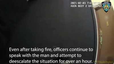 Officers attempt to de-escalate after being shot at.