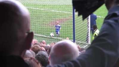 Crowd cheers after child makes a goal