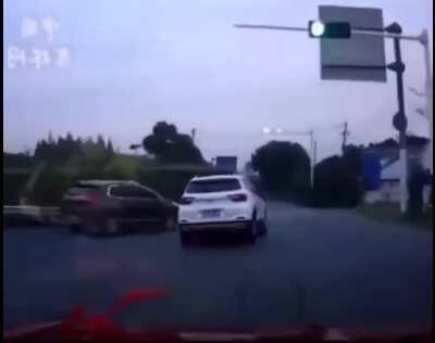 The way he swerved out of his death twice