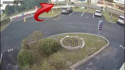 Driver going way two fast rolls end over end and lands on my car.