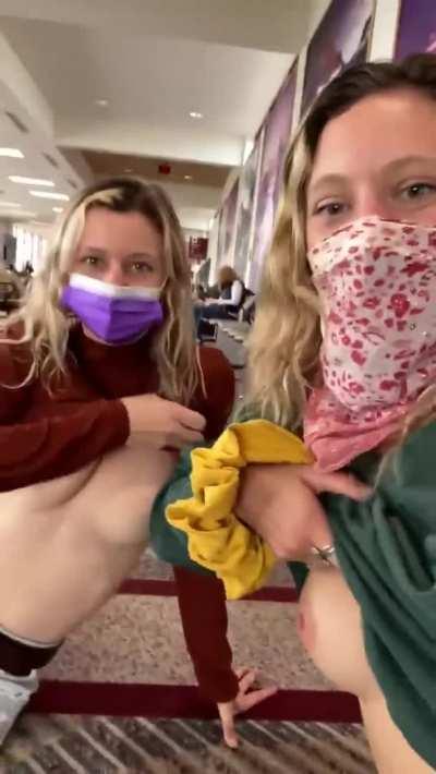 Wearing masks and flashing tits in public