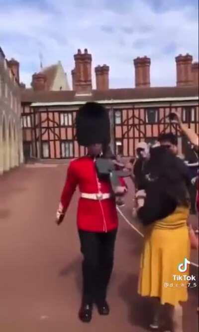 Absolute Chad of a royal guard pushes woman that wouldn't follow the rules.