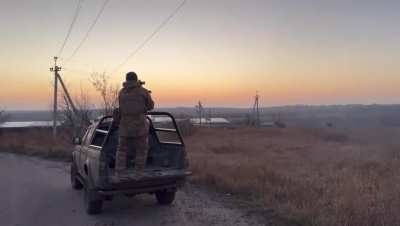 Ukrainian gunner on technical shots down Russian Shahed suicide drone, 92nd Assault Brigade, 17th of Nov 2024 near Kharkiv 