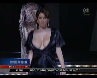 Nives Celsius Has Tits So Big Her Dress Can't Contain Them Walking Down The Runway