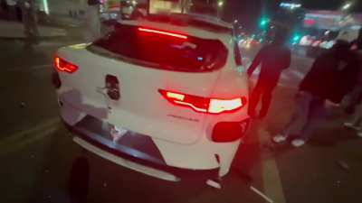 On January 25, 2025, a group of masked men completely destroyed a driverless Waymo taxi in Downtown Los Angeles, inflicting over $100k in damage to the AI-powered electric Jaguar