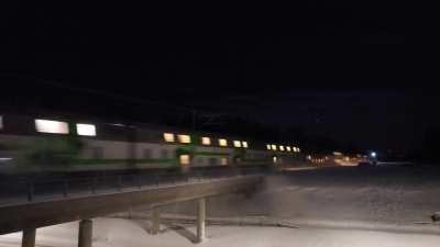 Finnish InterCity night train passing by