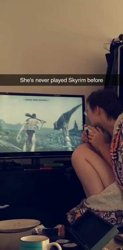 My girlfriend discovering giants in Skyrim