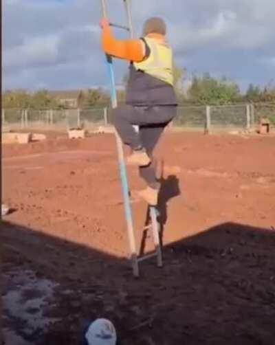 HMB, I will climb the ladder up on side and down on the other side (hats off for safety)