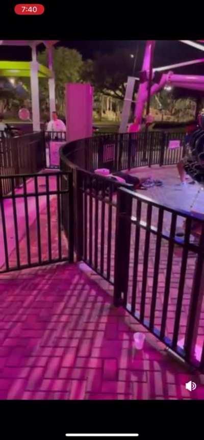 Teen falls from a ride Orlando, Florida. Ride had been adjusted slightly, though did not fail. He fell through the gap during breaking.