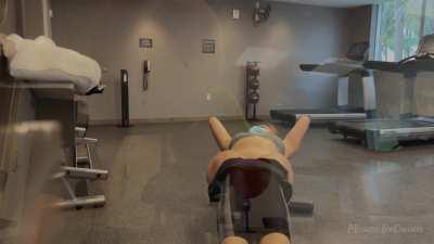 fun at the hotel gym with big windows [GIF]