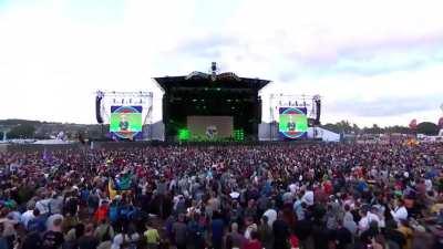 British rapper Dave brings Alex on stage at Glastonbury 2019 for a performance of “Thiago Silva”