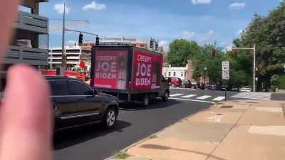 This truck is driving around the area where he’s set to give his formal acceptance speech later tonight