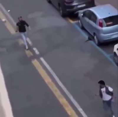 A man armed with an axe attacked several people in Central Milan, Italy today.