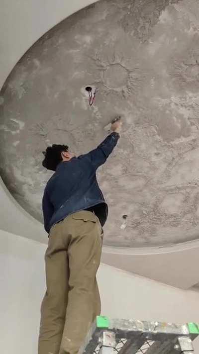 Realistic 3D moon on the living room ceiling.