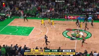 [Highlight] Off of a made basket, Jaylen Brown outhustles the Lakers in OT and draws the foul