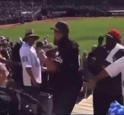 Guy tries some karate moves at a Raiders game - instantly gets messed up!!!!