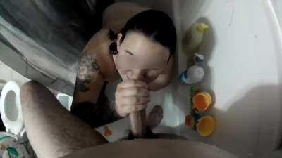 Wife takes facial in the shower