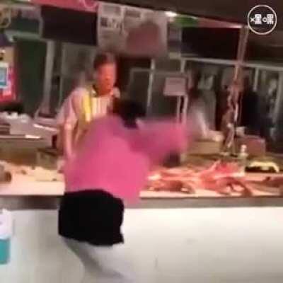 To throw meat on the floor