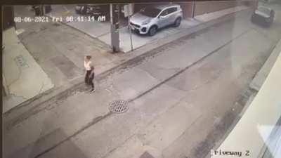 To run away after driving a car into a woman walking with her child.