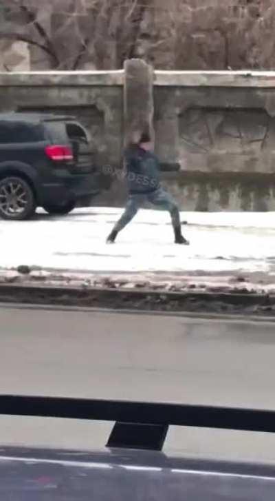 Private security guy living the moment.