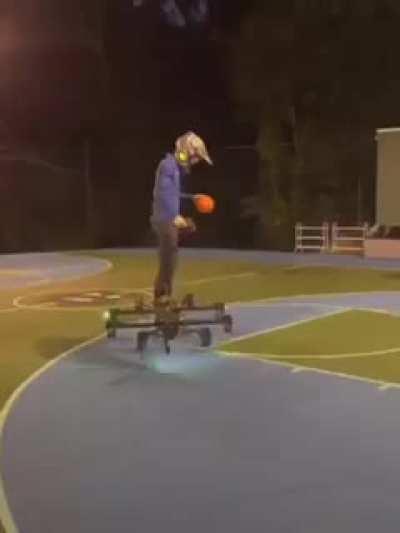 Shooting hoops while riding a drone