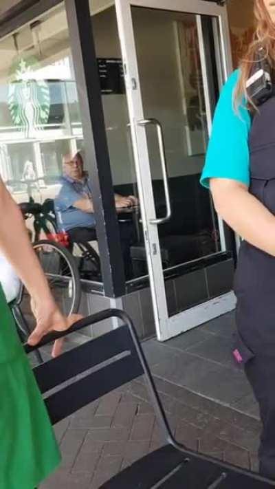 Jobsworths try to eject a homelessness man from a cafe (before he's even started eating the food HE paid for)