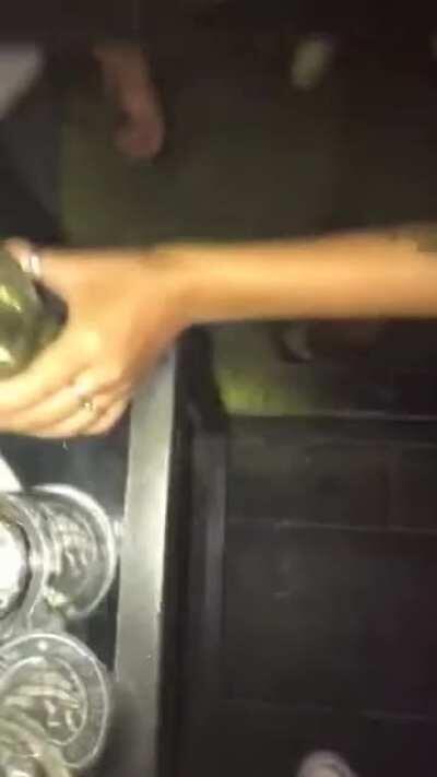 Woman splashed with her own 