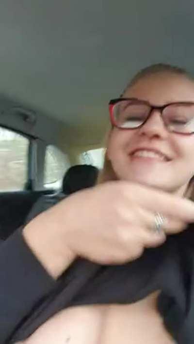 She's weaving to oncoming drivers to show them those huge boobs [Cukierkowa Zgrywuska]